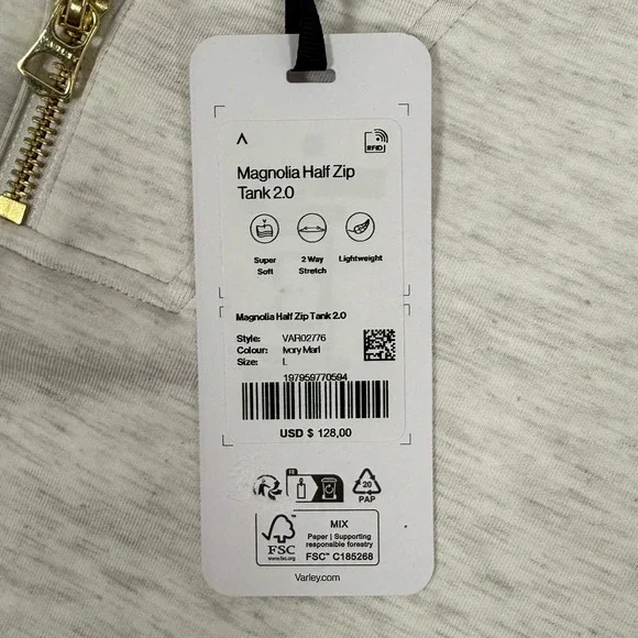 Varley Magnolia Half Zip Tank 2.0 Women Large Ivory Marl DoubleSoft New - Picture 6 of 11